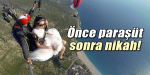 Çinli çift nikah öncesi yamaç paraşütüyle uçtu