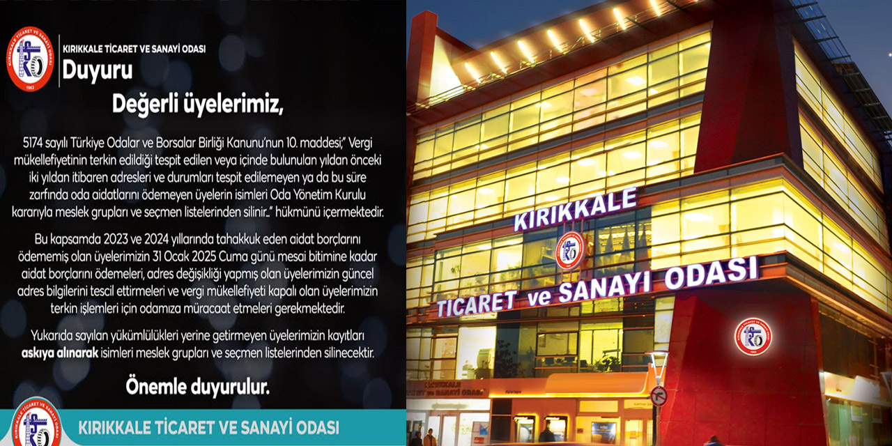 Kırıkkale TSO “Önemli” notuyla üyelere çağrı yaptı