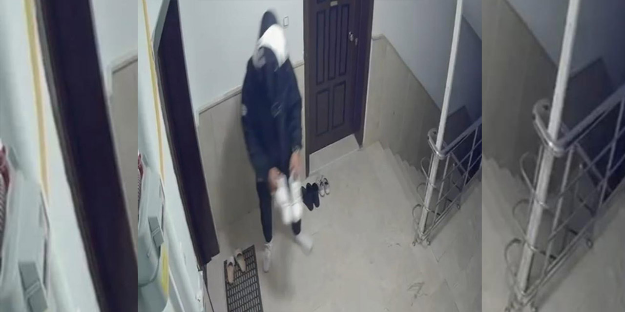 Kapı önündeki ayakkabıyı çalan kurye kameraya yakalandı