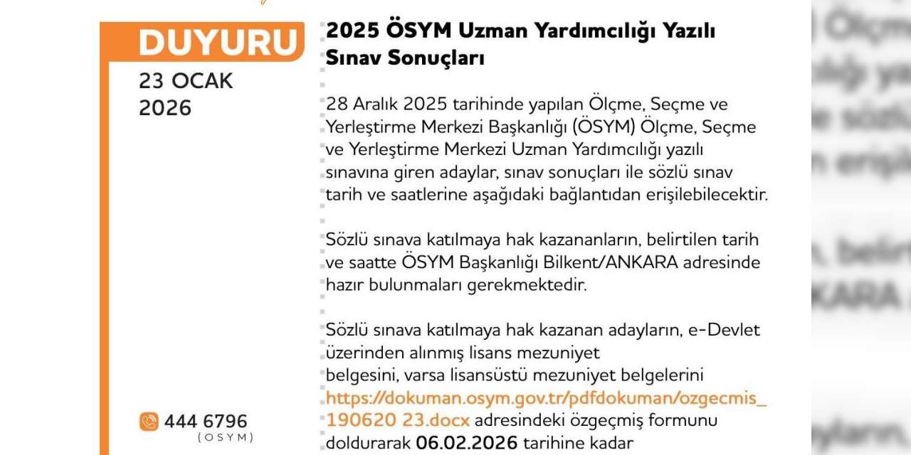 Uzman Yardımcılığı Sınavı sonuçları açıklandı