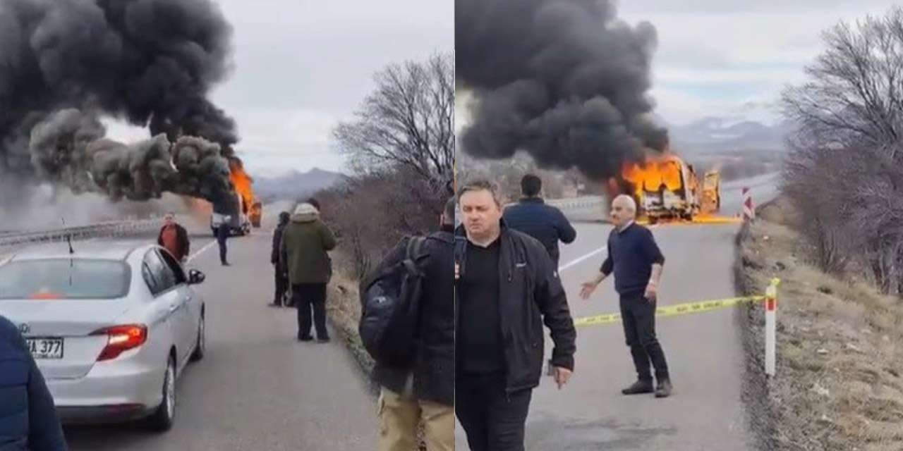 Yolcu minibüsü alev topuna döndü