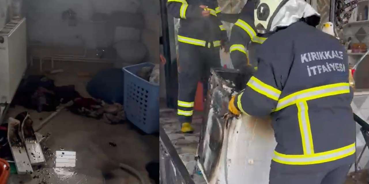 Kırıkkale yangın paniği: Evdeki çamaşır makinesi alev alev yandı