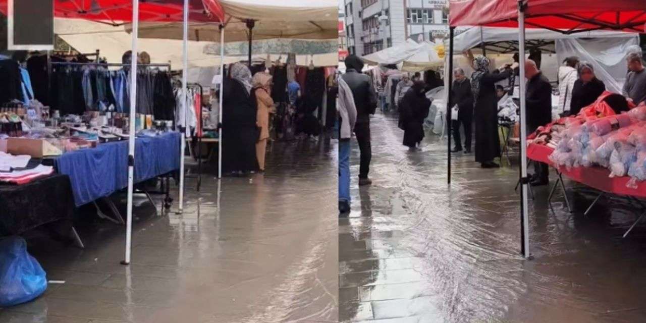 Kırıkkale'de bayram alışverişinde panik anları! Pazar esnafı yağmura karşı böyle önlem aldı